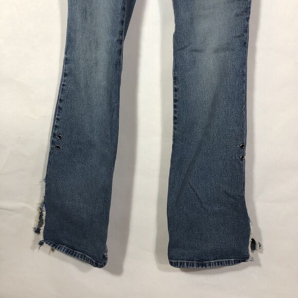 Z Cavaricci Low Rise Jeans Y2K Flare Size 5 Grommets Blue Vintage Distressed - Picture 10 of 15